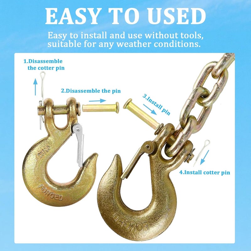 APOCHON 1 Pack Clevis Slip Hook 3/8" with Safety Latch, Heavy Duty Chain Hook for 3/8" Trailer Truck Transport Chain, G70 Winch Solid Clevis Grab Hooks for Trailer, 18,000lbs Capacity - Image 4